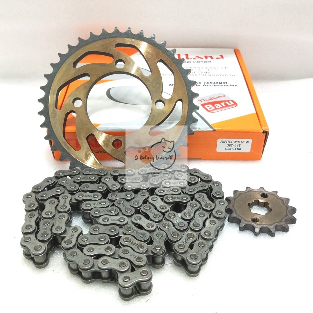 GEAR SET + RANTAI JUPITER MX 135 NEW 5 SPEED (38T/14T) 428H-116L PNP MX LAMA THALLAND