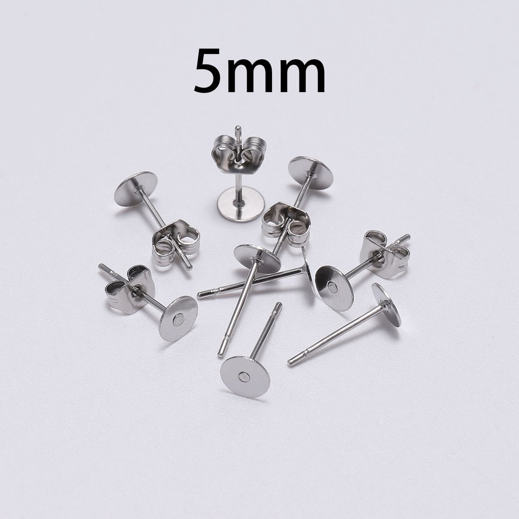 100pcs/lot Sliver Stainless Steel Blank Post Earring Studs Base Pins With Earring Plug Findings Ear Back For DIY Jewelry Making