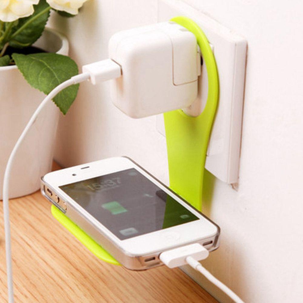 [Elegan] Charging Holder Universal Warna Acak Kabel Adaptor Tempel Dinding Chargerstand Plug Socket Bracket Adaptor Gantungan