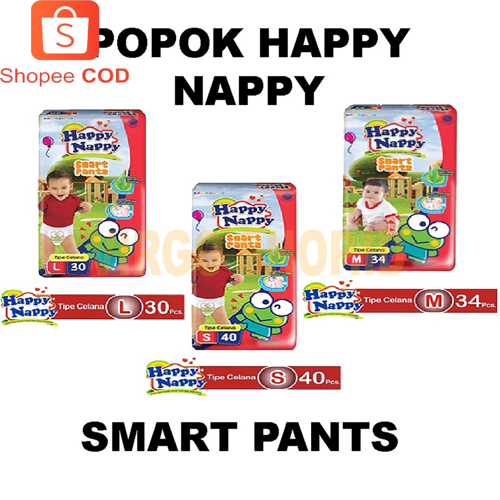 Popok Happy Nappy Smart Pantz S40 / M34 / L30 Tipe Celana / Happy Nappy Smart Pantz / Celana S40 / M34 / L30 / XL26 / Baby Nappy / Popok / Popok Baby Nappy / Popok Pampers