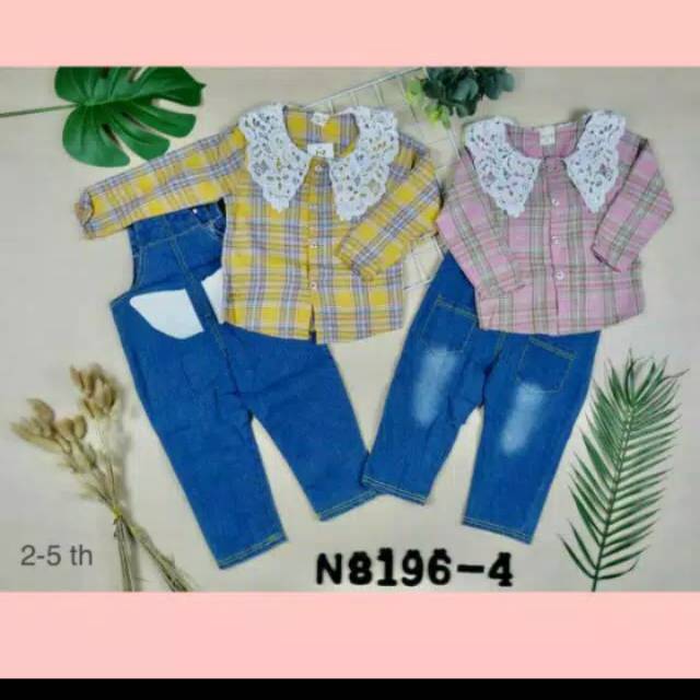 OUK - set overall flanel/overall anak import/overall import/overall import cewek