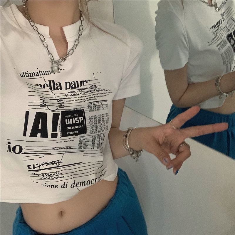 Korean T-Shirt Crop Top Atasan Wanita Lengan Pendek 2204 (M/L/XL)