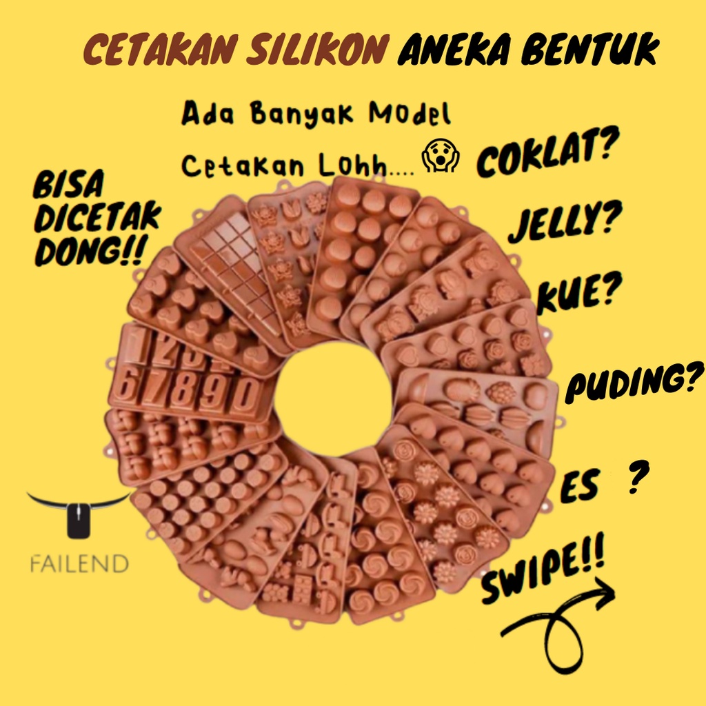 Cetakan silikon kue puding coklat cokelat jelly jely aneka bentuk