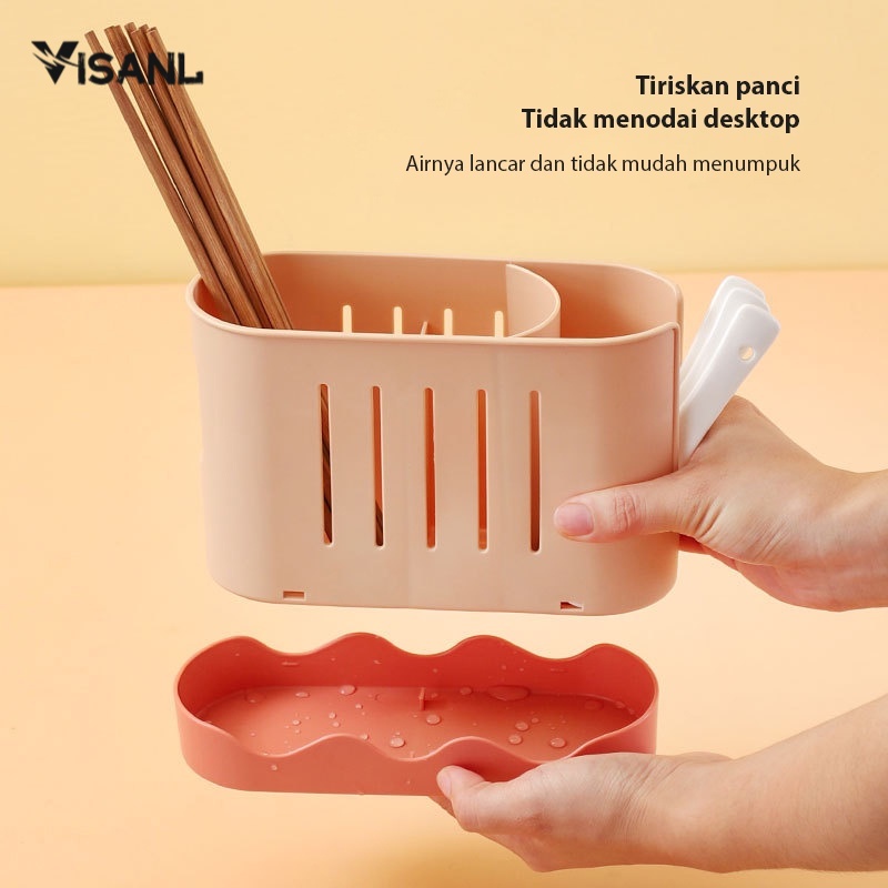 Tempat Sumpit Sendok Sedotan Set 2 in 1 restoran Sendok Gantung Keranjang Sendok Garpu Rak Dapur