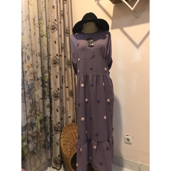 Midi Dress Lesti Pompom warna Lilac