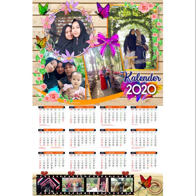 

Kalender keluarga cantik, pake foto sendiri 12 bulan 1 lembar, art paper 260gr+laminasi+klip