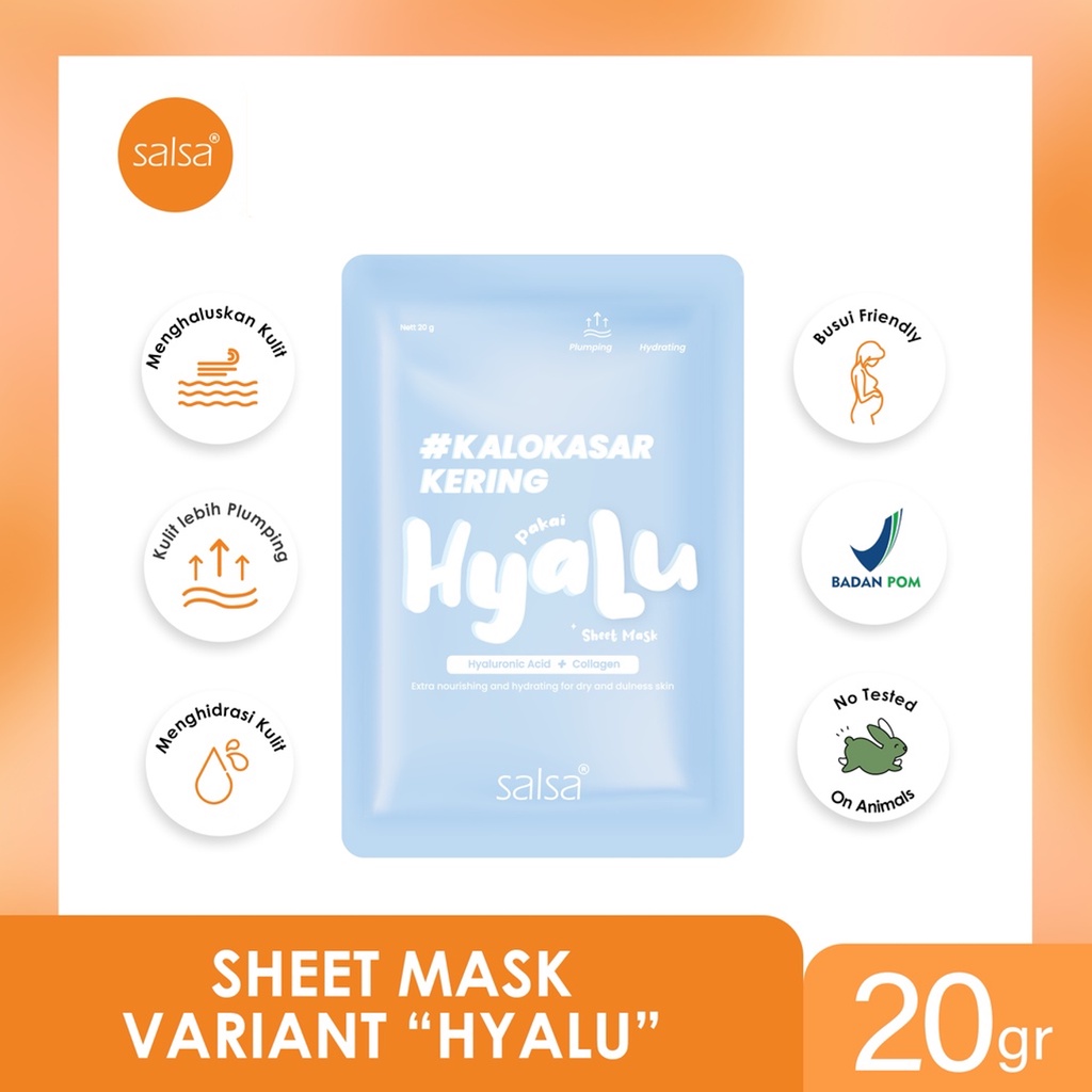 Salsa Sheet Mask 20gr | Masker Wajah Salsa Hyaluronic | BPOM