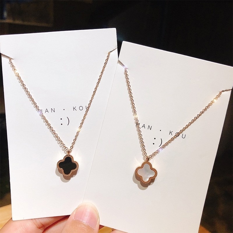 Kalung Rantai Klavikula Hias Liontin Hati Dua Sisi Warna Rose Gold