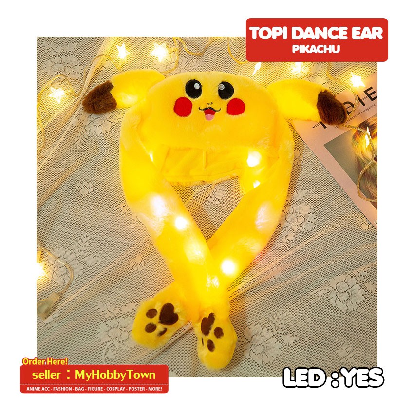 Topi Pokemon Pikachu LED Moving Ear Korea