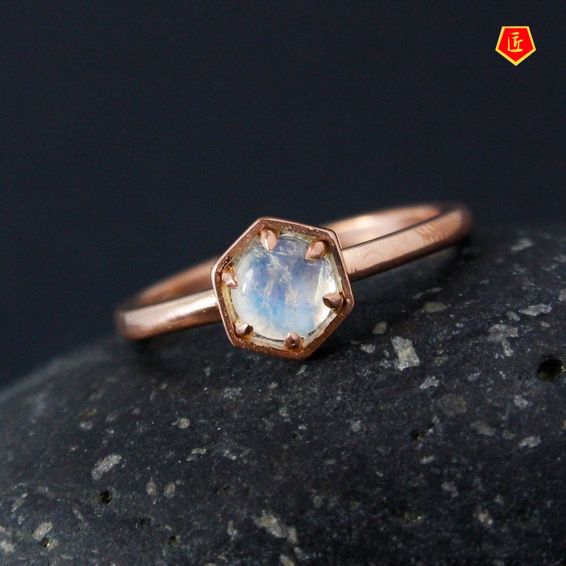 [Ready Stock]Simple Fashion 18K Gold Moonstone Ring