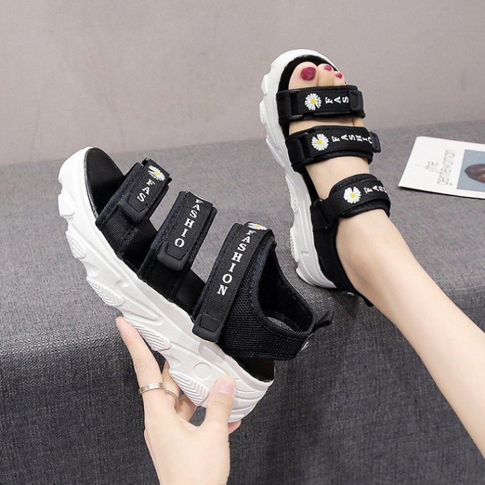 Sandal Wanita Kekinian Model Wedges Motif Bunga Daisy - Sandal Gunung Cewek Korea Sporty Casual