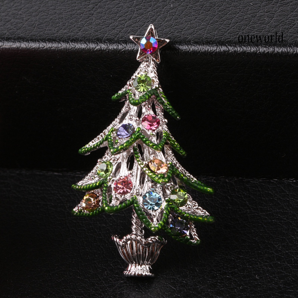 OW@ Vintage Women Rhinestone Inlaid Christmas Tree Brooch Pin Lapel Clip Xmas Gift