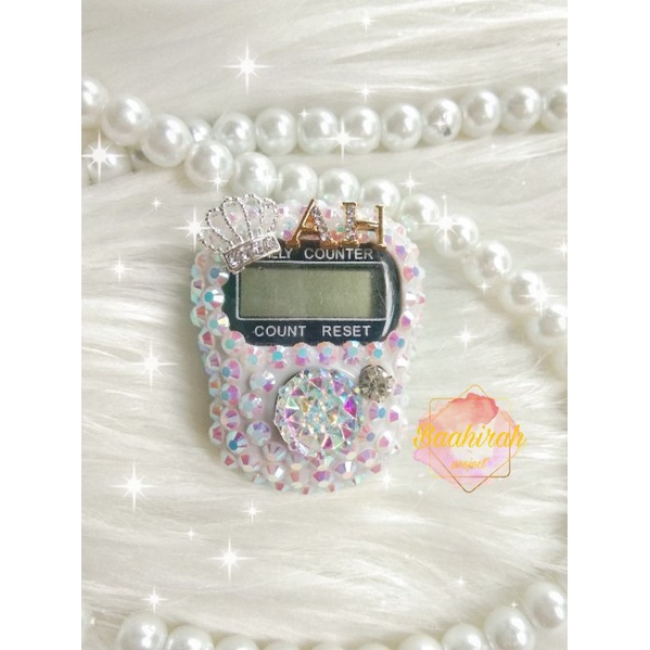 Tasbih Digital swarovski putih Custom Nama 1-4 huruf