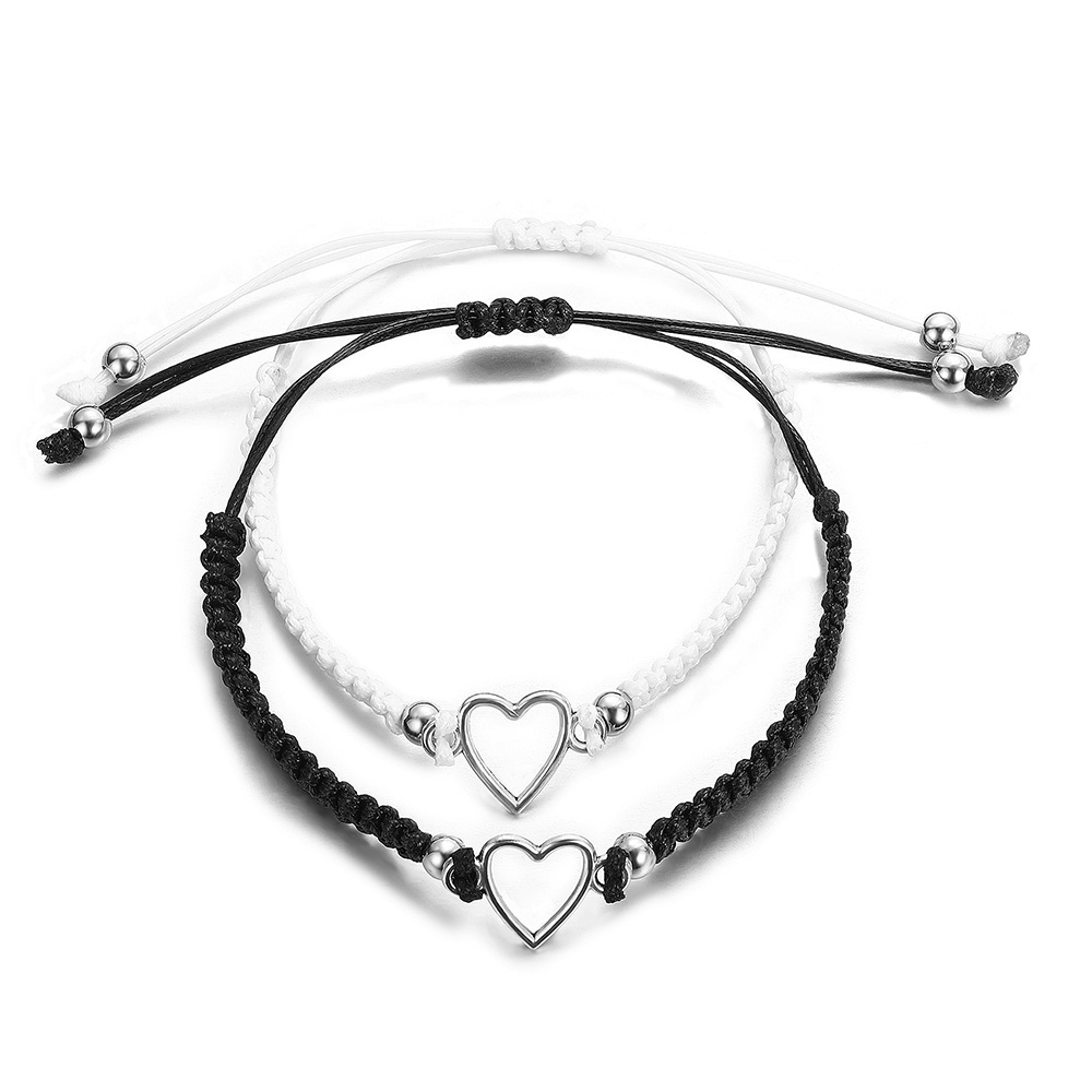 2pcs / Set Gelang Tangan Pasangan / Pria / Wanita Desain Hati Hollow