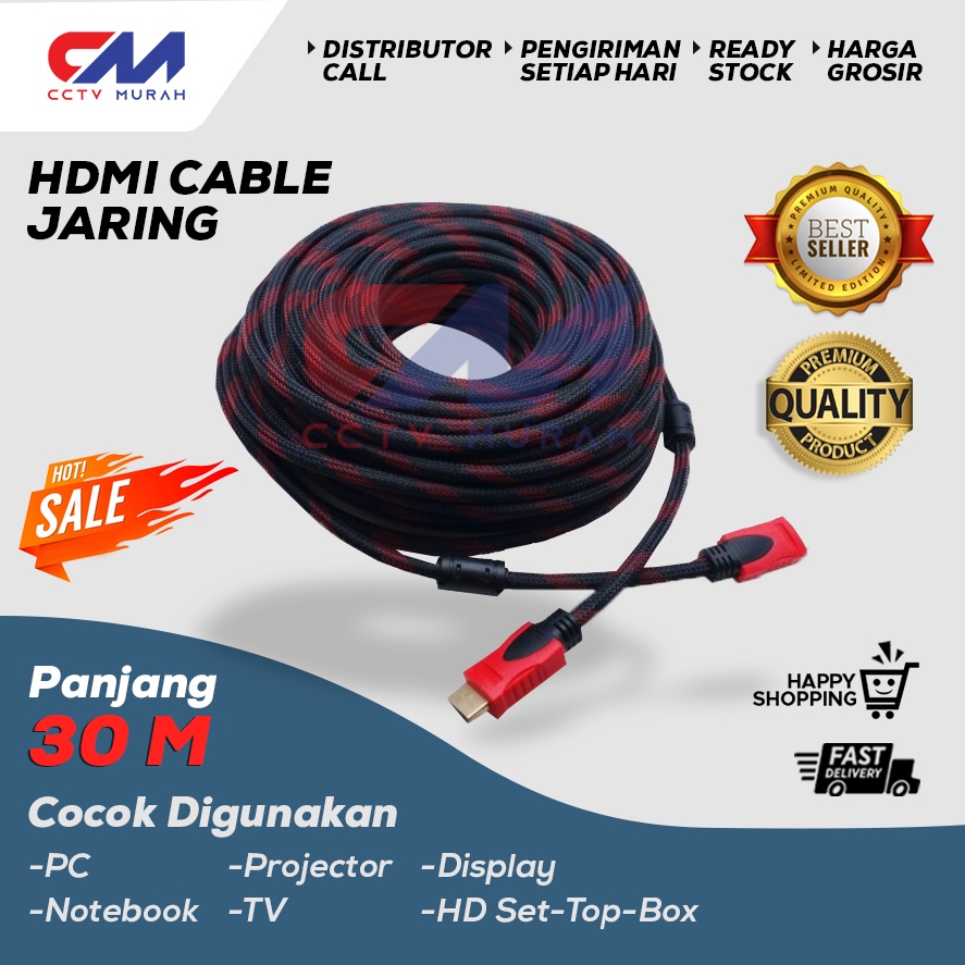 KABEL HDMI SERAT JARING 30 METER KABEL HDMI 30M SERAT JARING HDMI TO HDMI 30 m 1080P V1.4 3D HQ