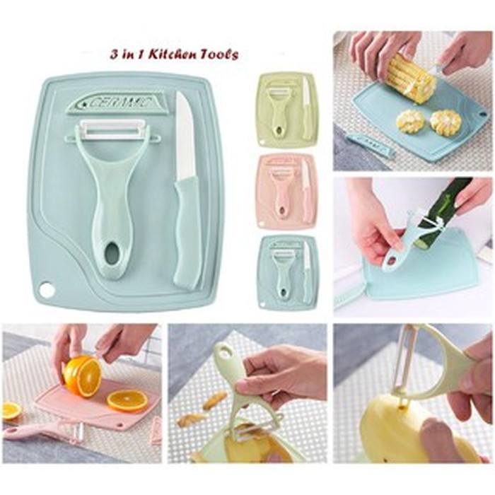 3 in 1 Kitchen Tools - Pisau Peeler Plus Talenan Keramik