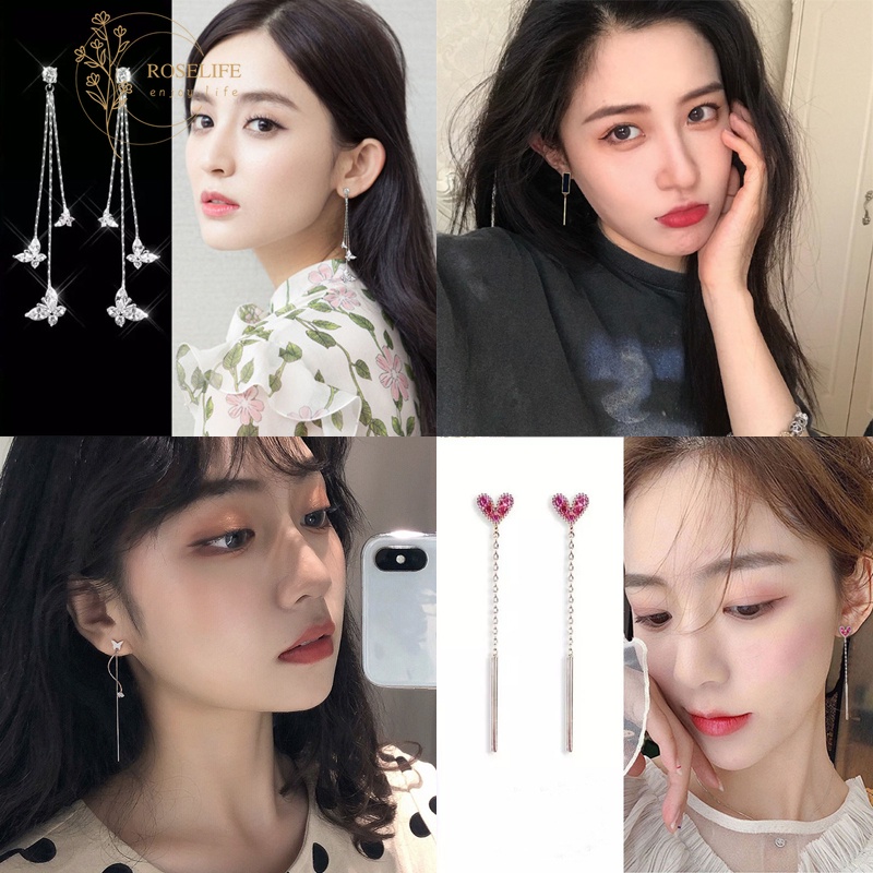 Roselife 1 Pasang Anting Tusuk Gantung Wanita Bahan Sterling Silver 925 Desain Kupu-Kupu + Hati Untuk Pesta