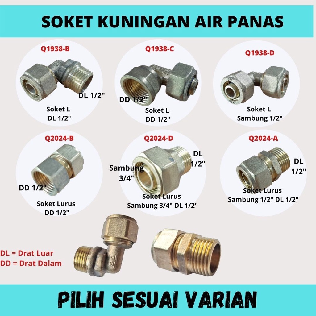 Sock Sambungan Pipa Air Panas Kuningan Elbow Drat Dalam Wall Flange Socket Drat Luar Sambung Selang Socket Male Female Air Panas