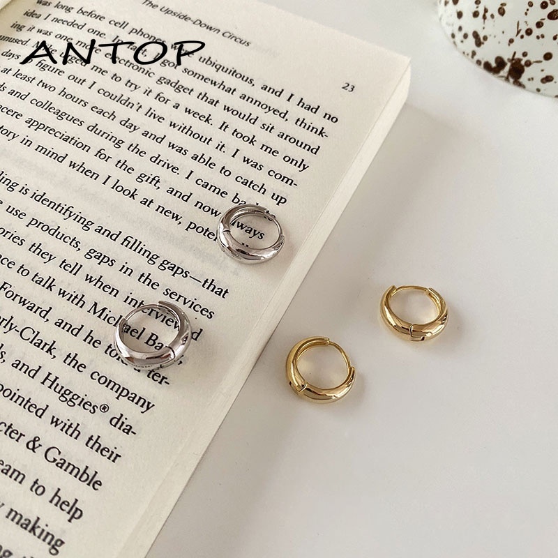 1 Pasang Fashion Anting-Anting Bulat Berlapis Emas Anting Tindik Sederhana ANTOP