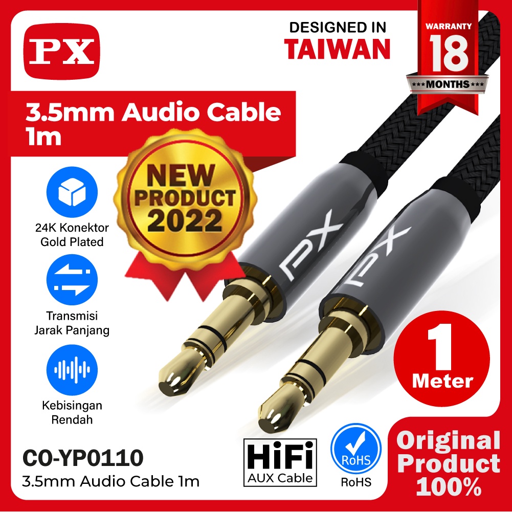 Kabel Aux Audio 3.5mm Male to Male Speaker 1 Meter HiFi PX CO-YP0110