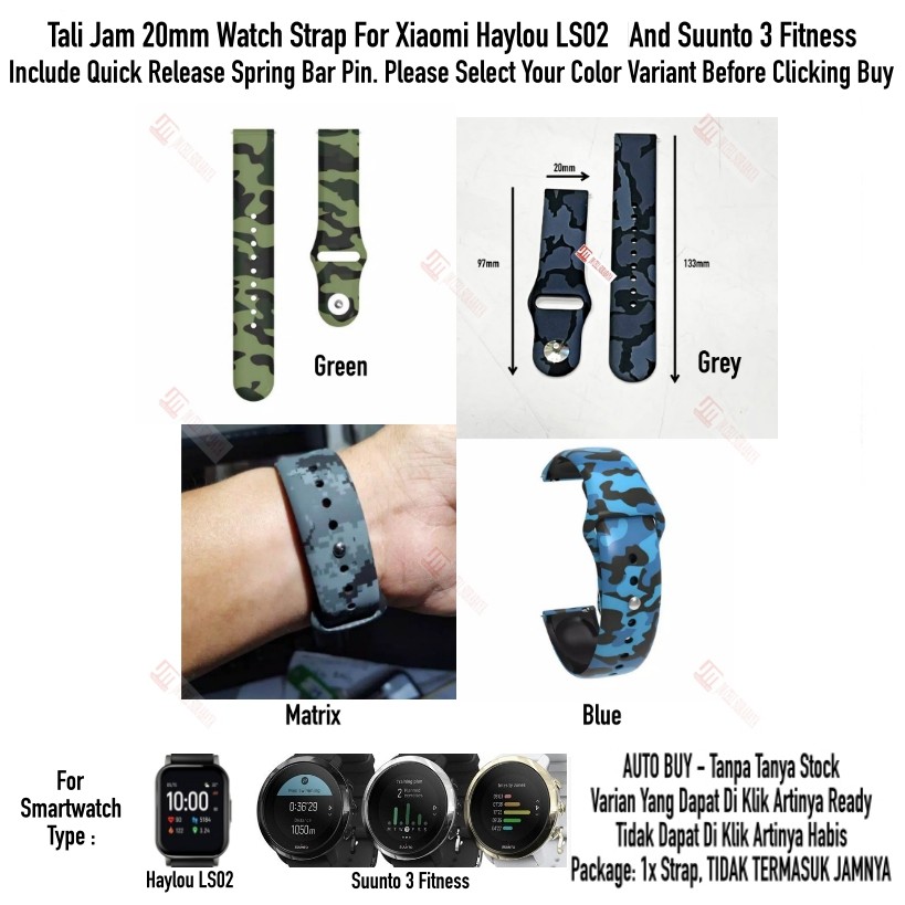 RMY Tali Jam 20mm Watch Strap Haylou LS02 / Suunto 3 Fitness - Camo Army Rubber Silikon