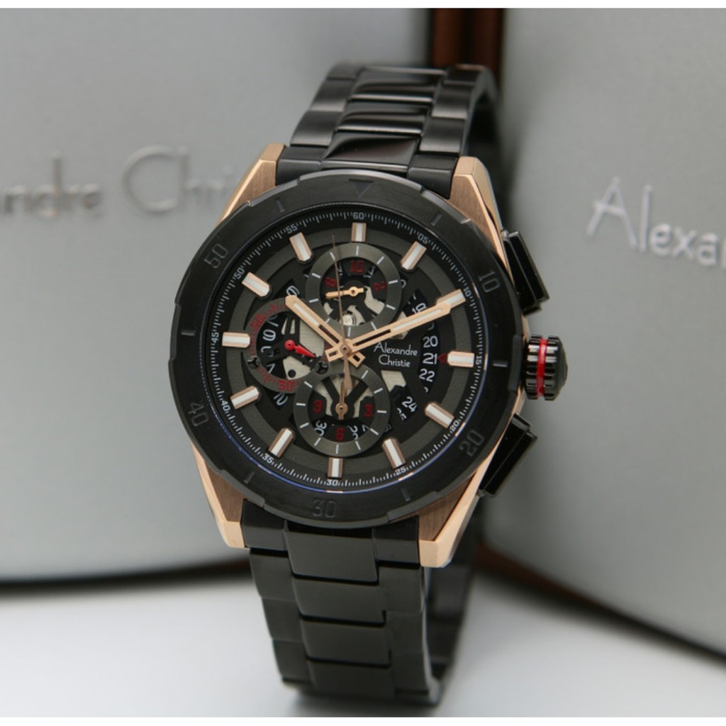 Alexandre Christie AC6560 Original Jam Tangan Pria Stainless Black Rose Gold