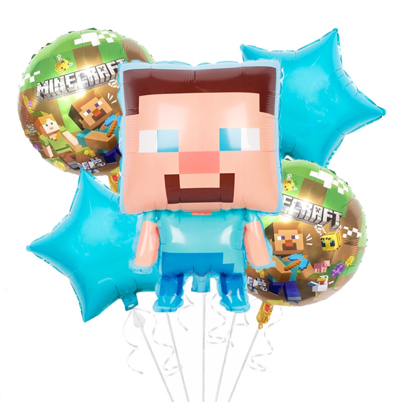 5pcs / lot Balon Aluminum Foil Tema Minecraft Untuk Dekorasi / Hadiah Anak