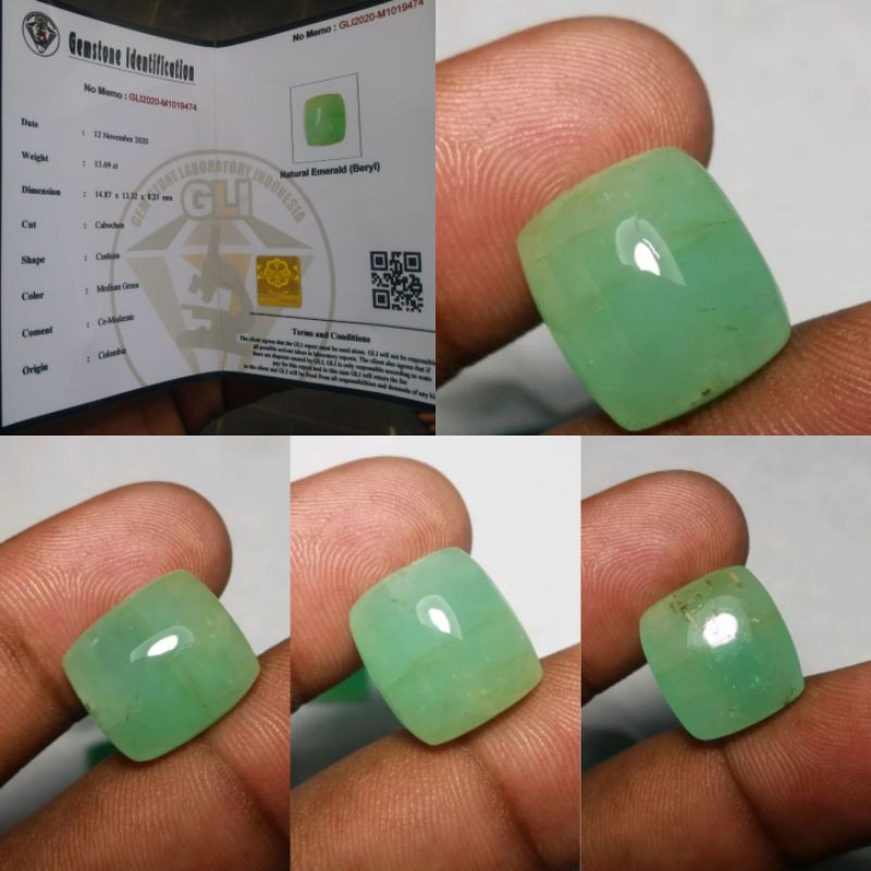 Zamrud colombia cabochon natural columbian emerald beryl jamrud dim 15x13.5x8.5 ct 13.70