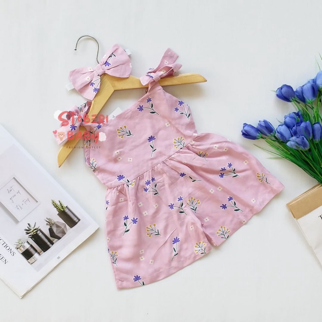 stoberi baby - BBB JUMPSUIT HANA setelan anak perempuan jumper bayi motif bunga lucu free headband PART 3