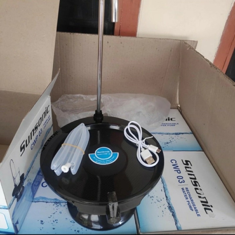 POMPA GALON AIR ELEKTRIK cwp03 sunsonic cwp 03 dengan DUDUKAN tatakan gelas Cas Rechargeable WATER DISPENSER  Sunsonic