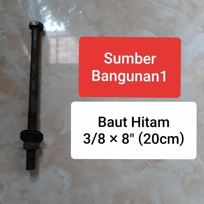 Baut Hitam 3/8" x 8" panjang 20cm baut kunci 14 baut 3/8 x 8 inc
