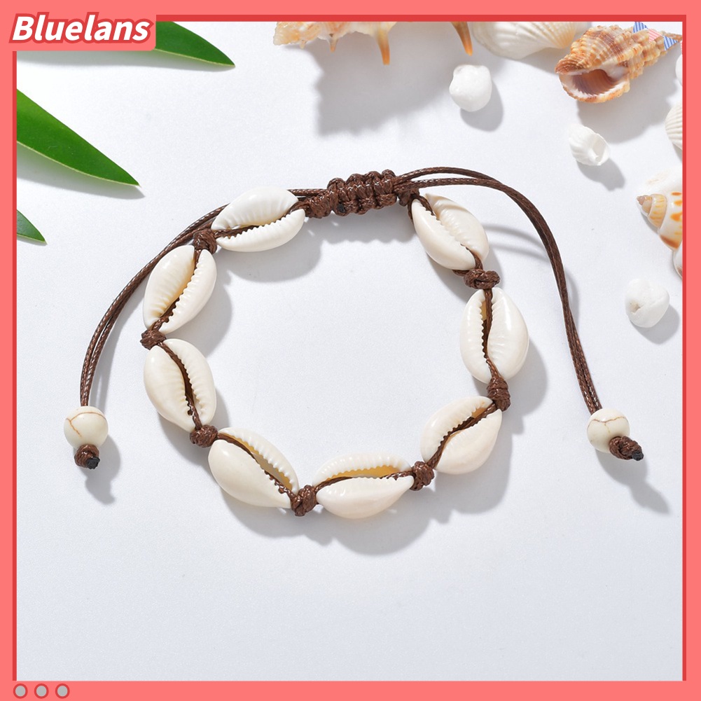 Bluelans Women Hand Knitting Shell Charm Bracelet Beaded Chain Bangle Jewelry Accessory