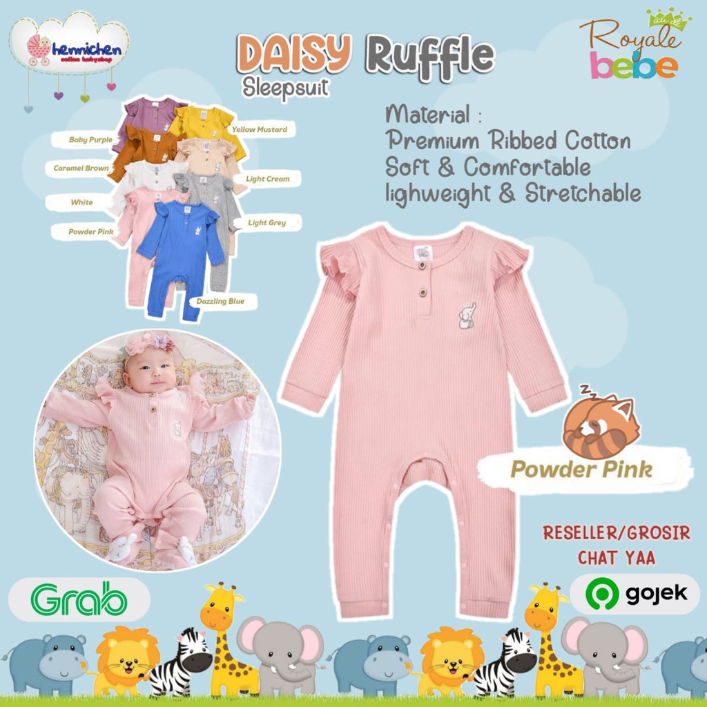 ROYALE BEBE SLEEPSUIT DAISY RUFFLE GIRL PIYAMA BAYI PIYAMA ANAK