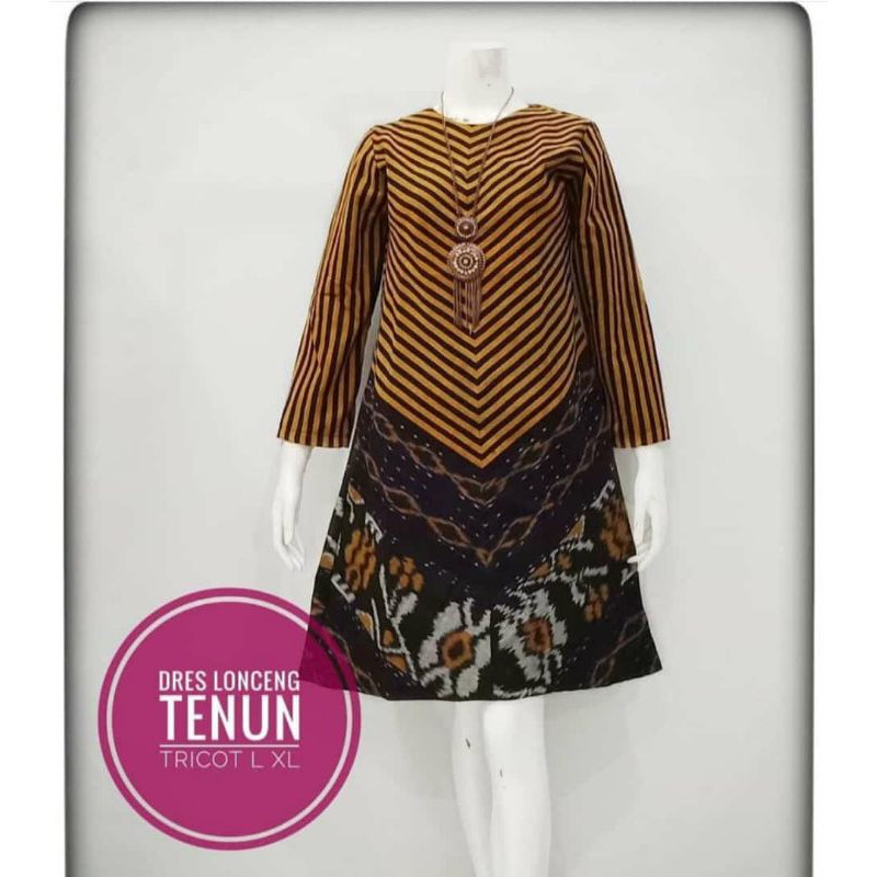 Dress tenun wanita fashion baju ethnic baju tenun kantor baju pesta baju kondangan dress murah DTB100