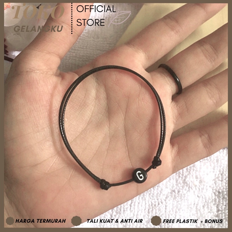 (A-Z) GELANG HURUF BULAT HITAM TALI KOREA TIPIS 1mm KUAT ( BELI 10 FREE 1 GELANG POLOS ) / Gelang Tali Huruf Inisial Pria Wanita / Gelang Couple Sahabat Pacar / Bracelet initial Abjad