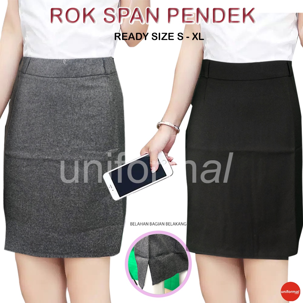 Rok Mini Wanita Atas Lutut 3/4 / Span Rajut Premium KOREA Kantor Pendek Paha Pensil / Sepan Hitam Abu S M L XL / Pakaian Kerja Wanita Formal / Pencil Short Skirt Premium Untuk Kuliah / Anak Sma Smk / Kantoran / Perempuan / Cewe Sexy / Belah Belakang