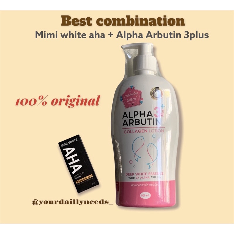 Paket Lotion Alpha Arbutin 3Plus Collagen Whitening Lotion+Mimi White Aha Serum Original