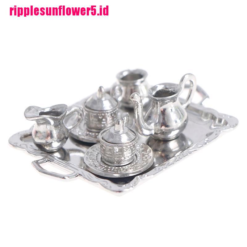 10pcs / set Miniatur Cangkir Teh / Kopi Bahan Metal Warna Silver Skala 1: 12 Untuk Rumah Boneka