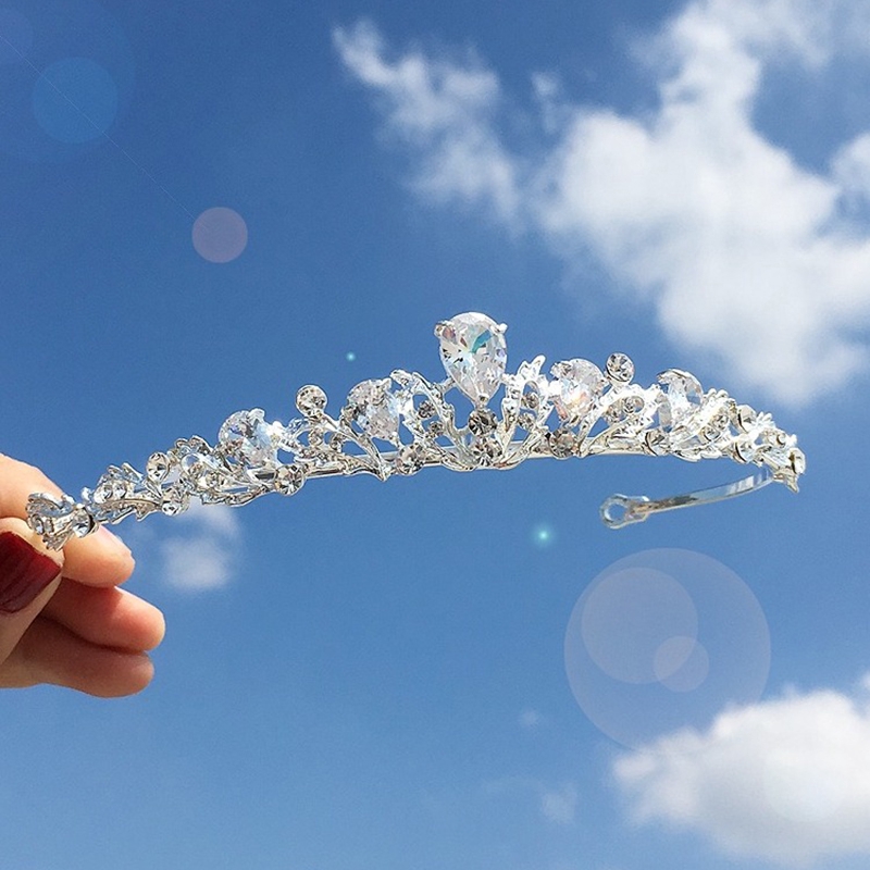 Luxury Leaf Design Zircon Tiara Headband Princess Crown