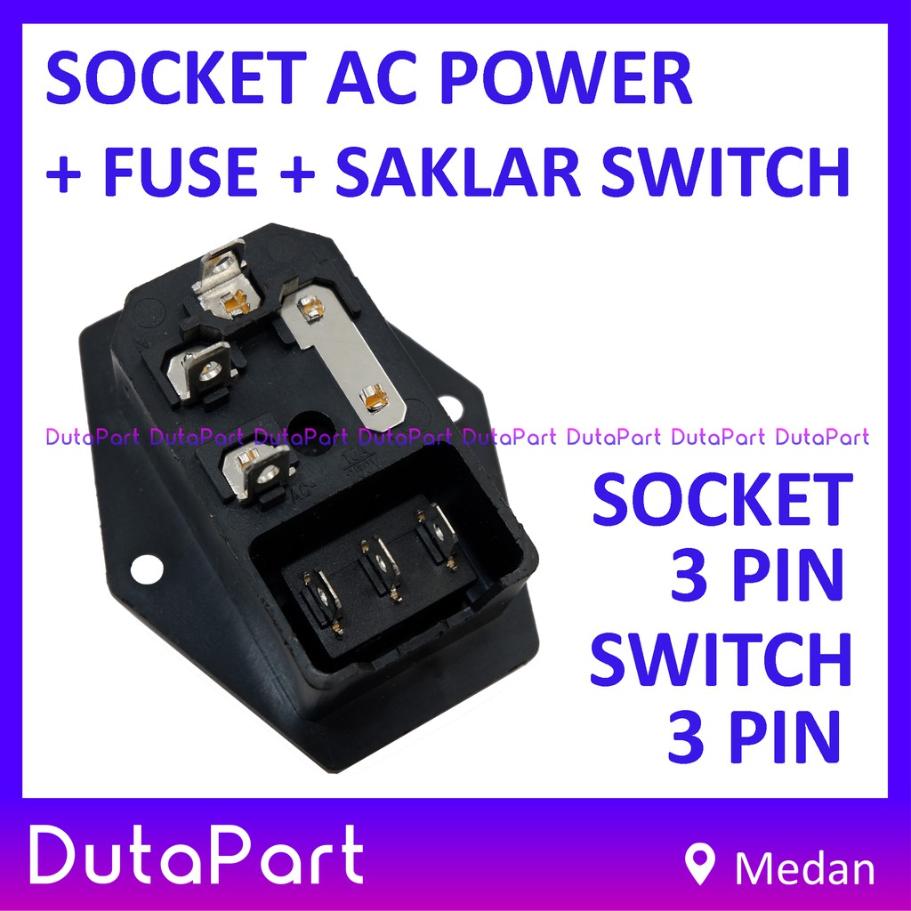 Socket AC 3in1 + Saklar Switch 3 Pin + Fuse Holder Power Outlet Soket