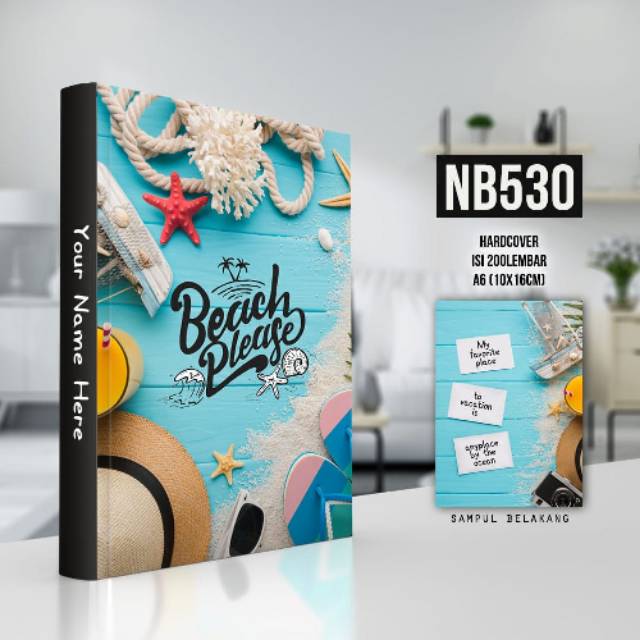 

Aneka notebook A6 motif pantai Beach Holiday free custom nama