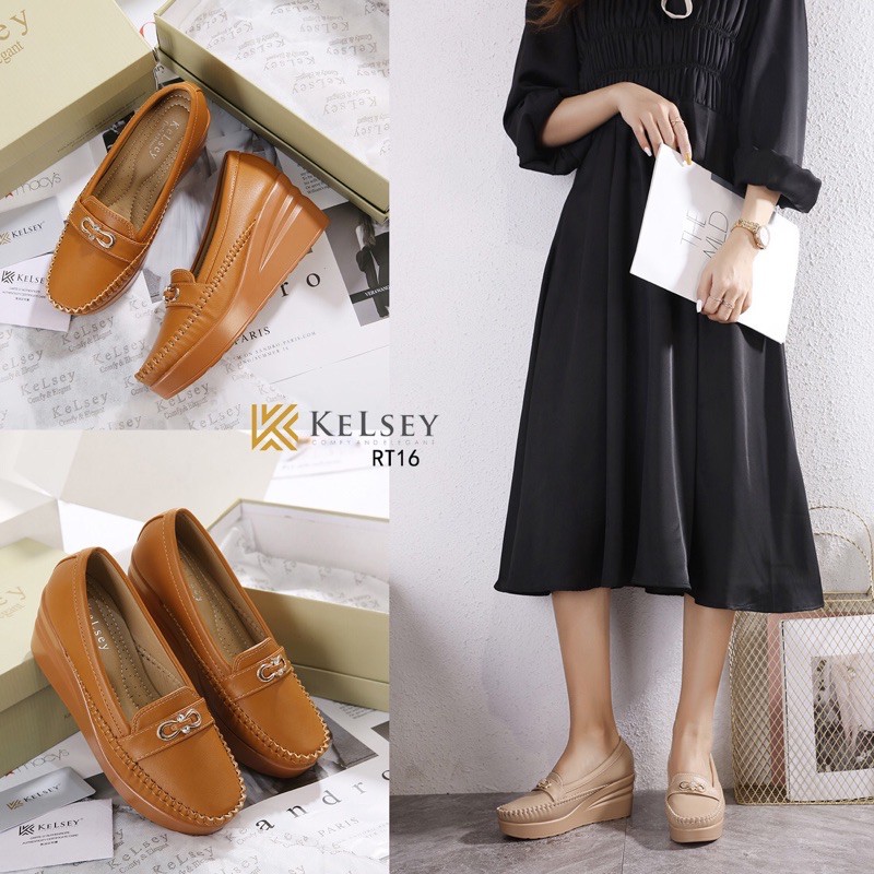 (Gratis Sandal Random) Kelsey Sepatu Wedges Wanita Sepatu Kerja Kulit Wesges 6,5cm RT16