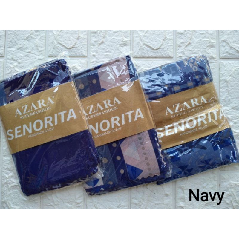 (original Azara) segi empat SENORITA MOTIF LC •• hijab segi empat Motif-Navy