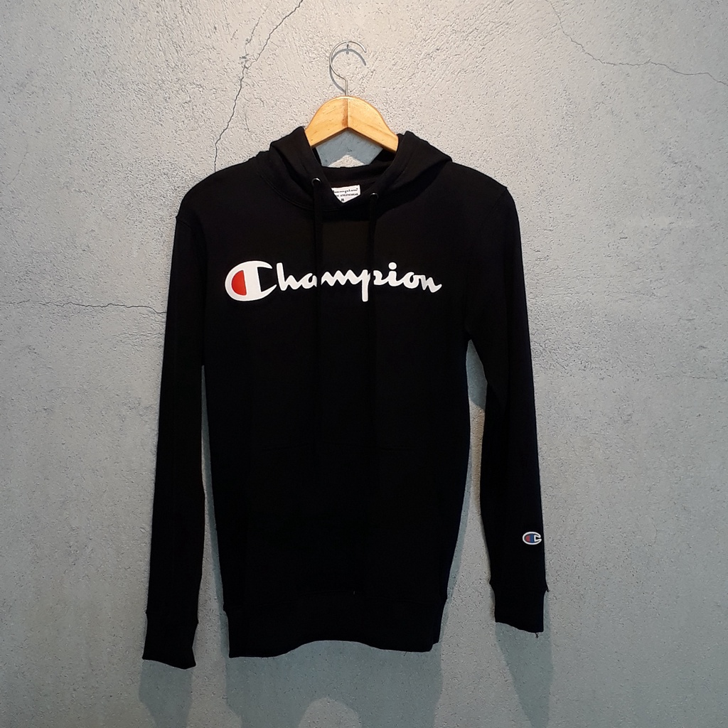 Jaket CHAMPION Hoodie Logo Script Black Original 100%