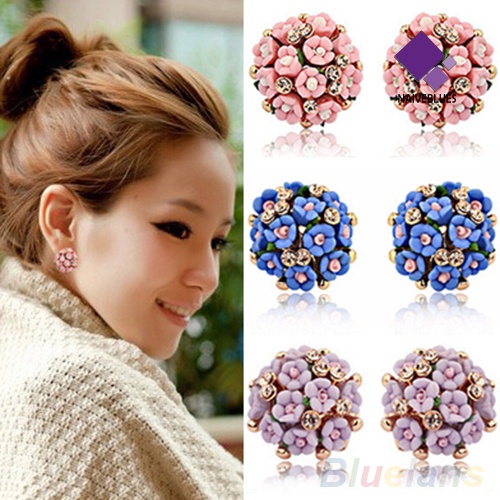 Anting Stud Klip Berlian Imitasi Dazzling Untuk Wanita