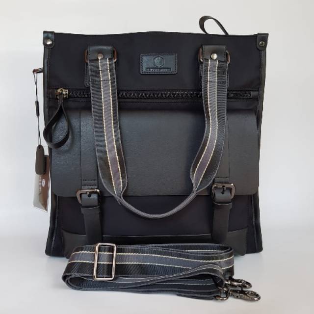 Tas selempang pria kanvas kombinasi kulit