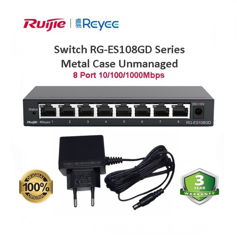 Ruijie Reyee Switch RG-ES108GD GIGABIT 1000Mbps Series Metal Case