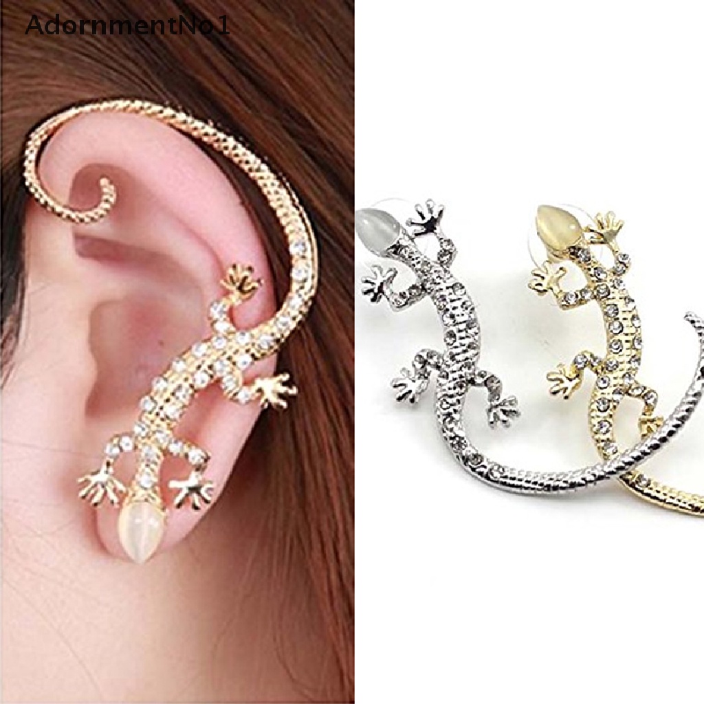 (AdornmentNo1) 1pc Anting Tusuk Desain Cicak Hias Kristal / Berlian Imitasi Gaya Mewah Untuk Wanita