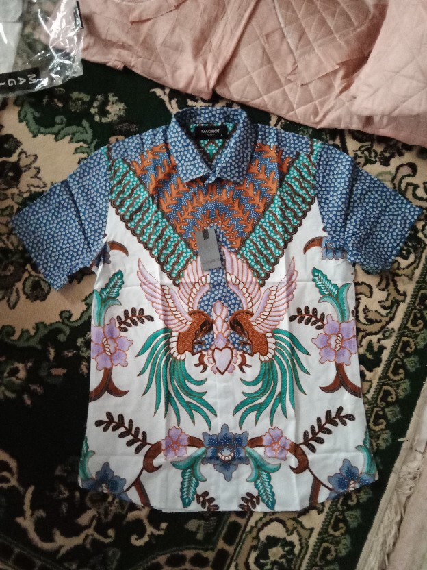 Maginot Kemeja Batik 2.0 Sagara-ss Motif Timbul Lengan Pendek Pria + Free Masker