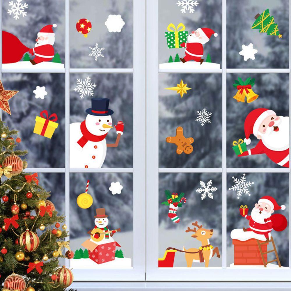 Top Merry Christmas Stiker Jendela Rumah Layout Dinding Warna Self Adhesive Santa Claus